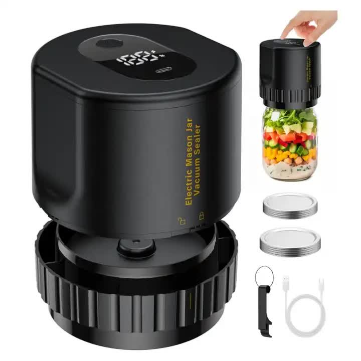 NNEDSZ Black Automatic Electric Mason Jar Vacuum Sealer - Compact Food Preservation Machine with Digital Display