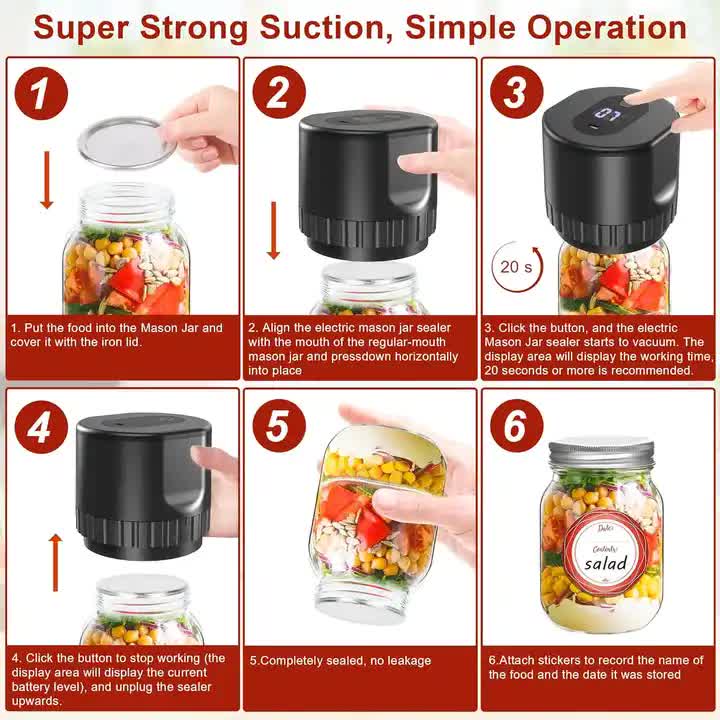 NNEDSZ Black Automatic Electric Mason Jar Vacuum Sealer - Compact Food Preservation Machine with Digital Display