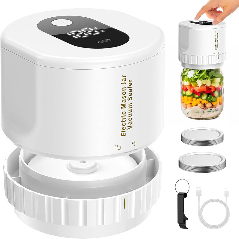NNEDSZ White Automatic Electric Mason Jar Vacuum Sealer - Compact Food Preservation Machine with Digital Display