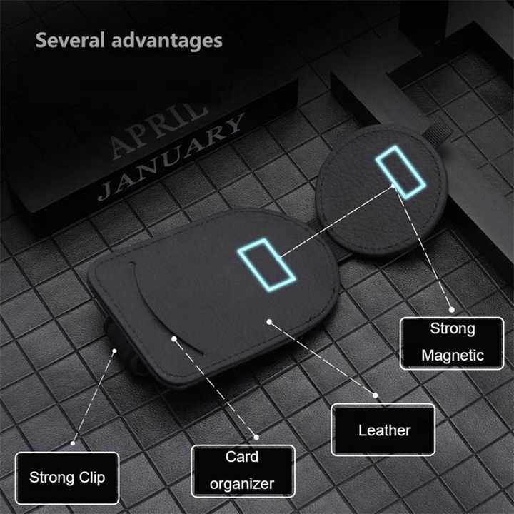 NNEDSZ Grey Multifunctional Car Sun Visor Glasses Clip with Card Holder - Compact and Convenient