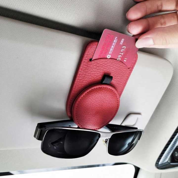 NNEDSZ Grey Multifunctional Car Sun Visor Glasses Clip with Card Holder - Compact and Convenient