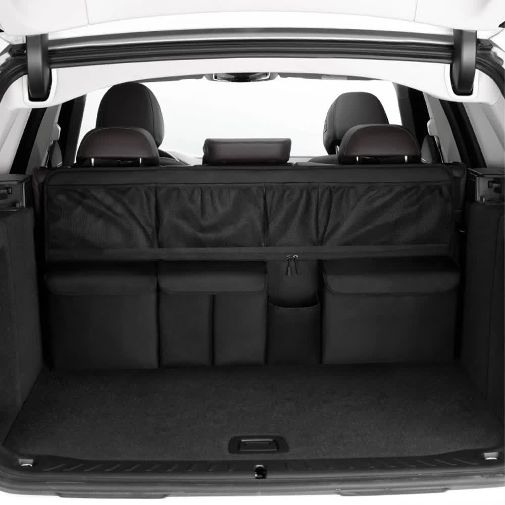 NNEDSZ Grey Car Trunk Storage Bag - Large Capacity Oxford Cloth Multi-Purpose Hanging Organizer with Mesh Pockets and Backseat Storage