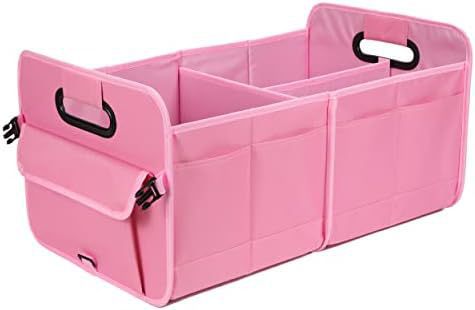NNEDSZ Pink Foldable Car Storage Organizer Basket - 55x32x32cm with Handles, Easy to Fold