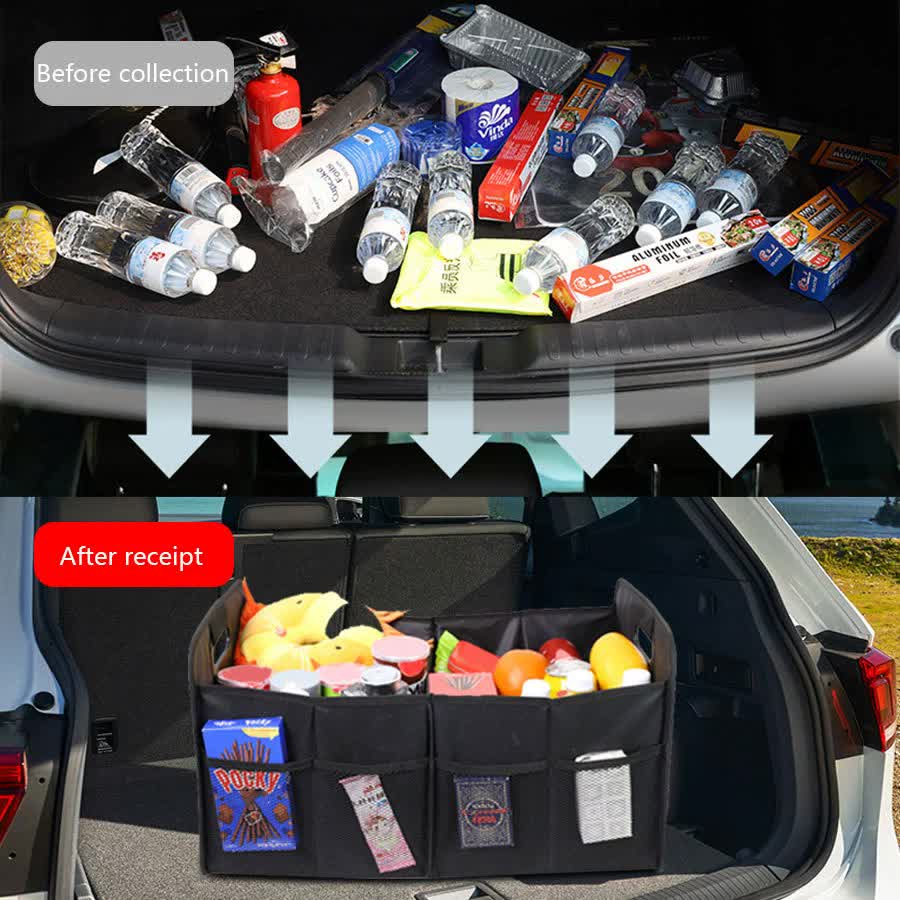 NNEDSZ Foldable Fabric Car Trunk Organizer - Collapsible Storage Box for Vehicle Organization 60x37x31cm